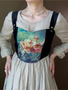 Art Print Corset Top with Pastel Rococo Swing Motif